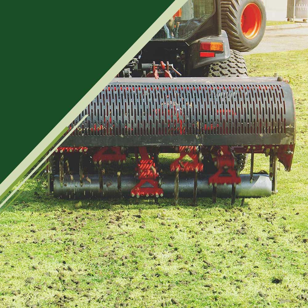 A yard is aerated using an aerator in Kensington, MD