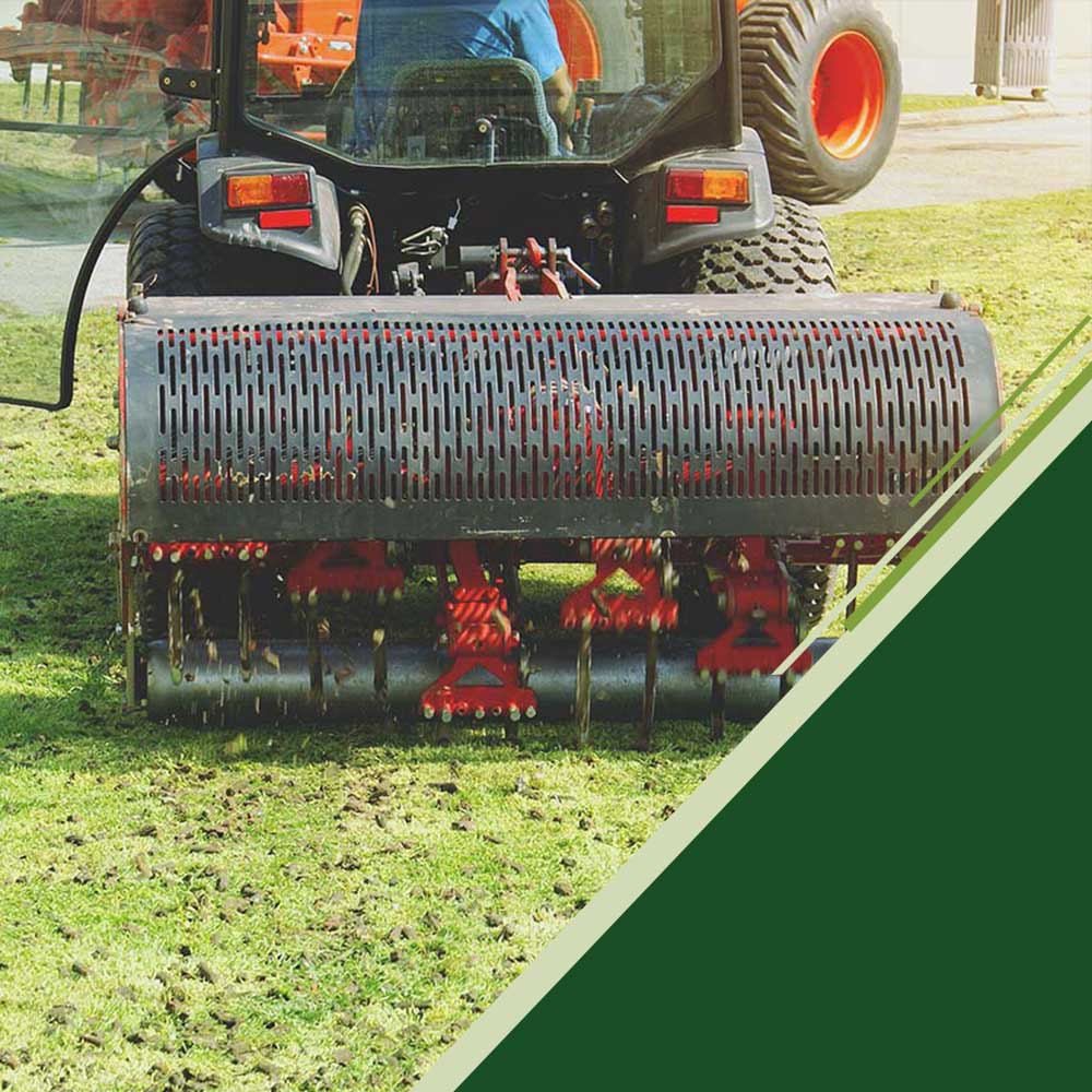 A yard is aerated using an aerator in Kensington, MD